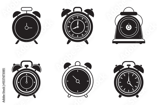 set of retro alarm clock con silhouette vector illustration