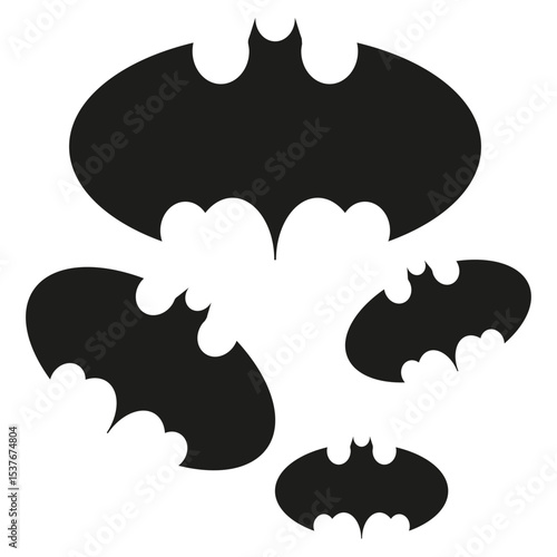Bat silhouettes icon. Flying mammal shapes. Vector nocturnal symbols. Dark animal forms.