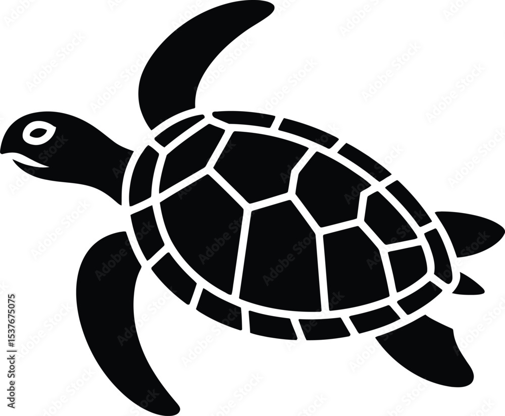 Obraz premium Simple Sea Turtle Silhouette Vector – Black and White Marine Animal Icon