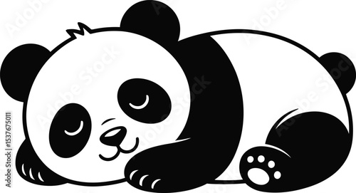 Cute Sleeping Panda Vector Clipart – Black and White Animal Illustration