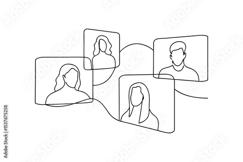 Continuous line art illustration of online meeting connection