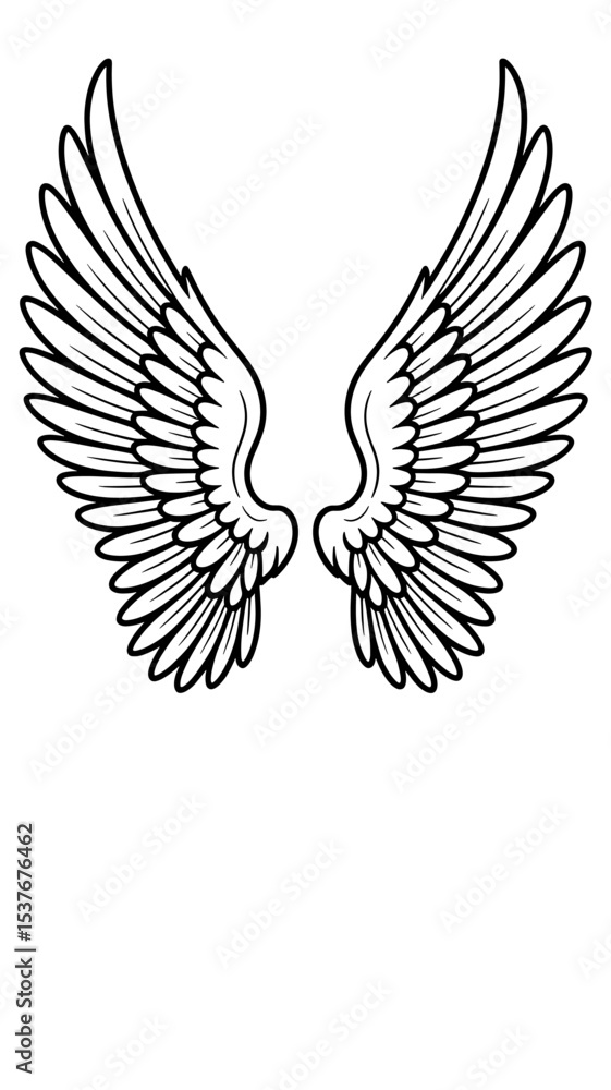 Obraz premium Detailed illustration of angel wings showcasing intricate feather design in black and white color scheme