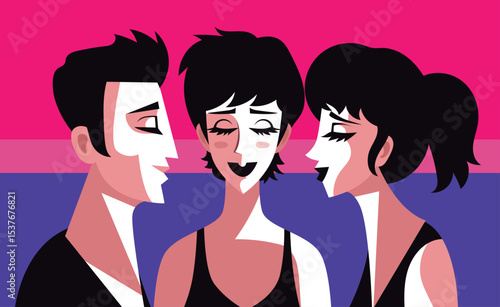bisexual pride flag and two women and man