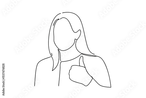 Woman giving thumbs up continuous line art minimalist illustration