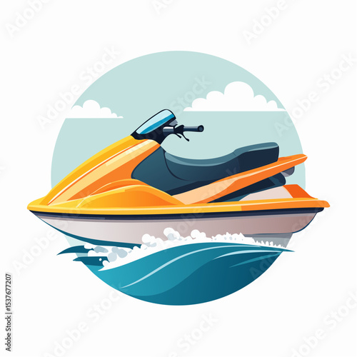 Orange Jet Ski on Ocean Waves Summer Watercraft Illustration