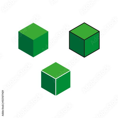 Green cube icon. Three dimensional shape. Floating geometric blocks. Vector isolated object.