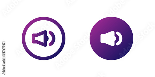 Volume Speaker Icon Set. A purple gradient icon of a speaker with sound waves, indicating volume control in media players.