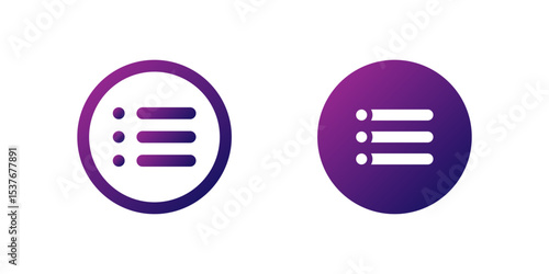 Hamburger Menu Icon Set. A purple gradient icon with three horizontal lines, known as a hamburger menu for navigation.