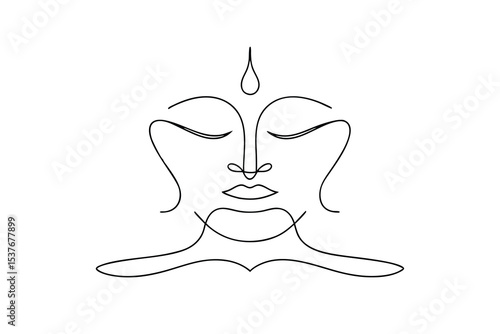 Serene buddha face continuous line art minimalist drawing
