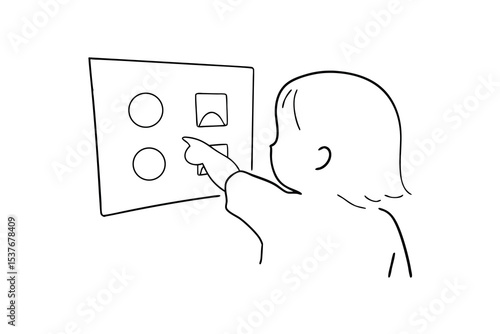 Toddler playing with interactive shape learning panel continuous line art