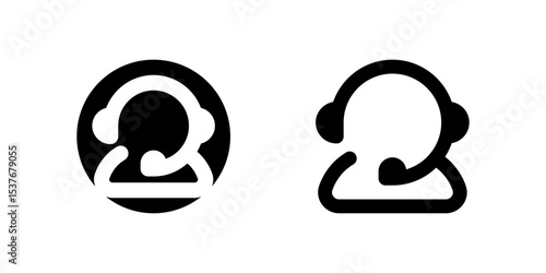 Customer Service Icon Set. A black glyph and outline icon of a customer service symbol, indicating support.