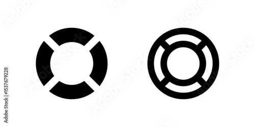 Help Icon Set. A black glyph and outline icon of a lifebuoy mark, indicating help or support.