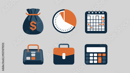Financial planning and time management business vector icons