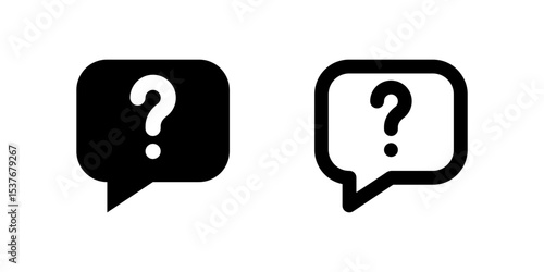 Help Icon Set. A black glyph and outline icon of a speech bubble with a question, indicating support.
