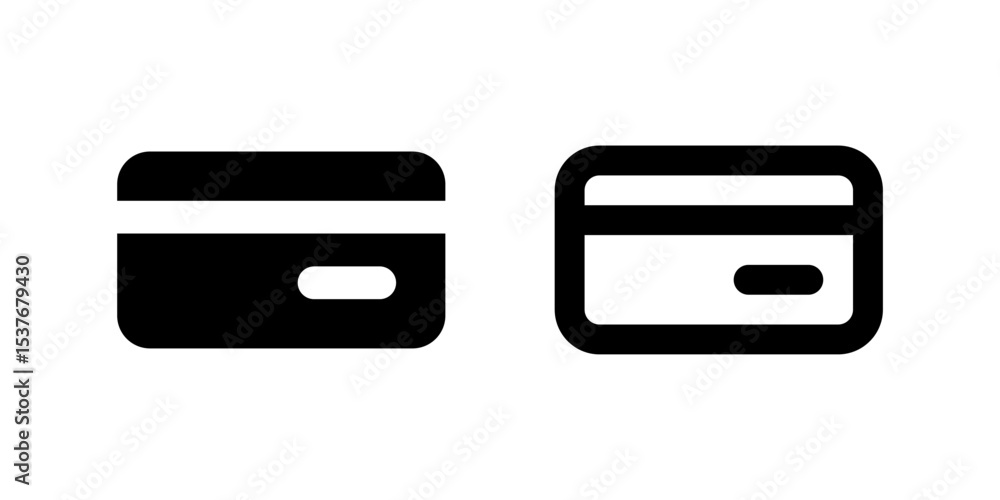 Payment Method Credit Card Icon Set. A black glyph and outline icon of a credit card, representing payment options. Payment Method Credit Card Icon Set. A black glyph and outline icon of a credit card, representing payment options.