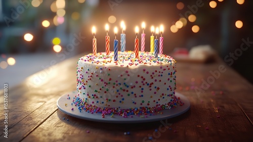 Birthday Cake with Lit Candles in Cozy Home Celebration