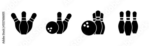 Bowling icon set. bowling ball and pin icon. bowling pins