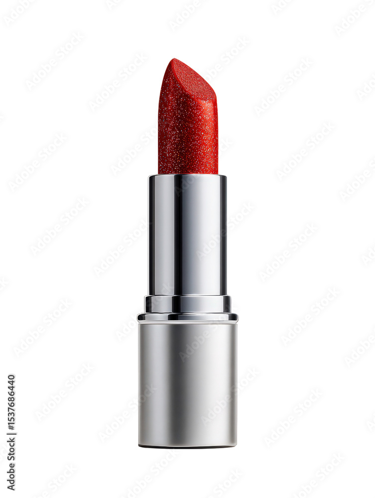 Obraz premium Makeup item with shine effect on lipstick bullet, front-facing perspective, isolated on a Transparent background, PNG file.