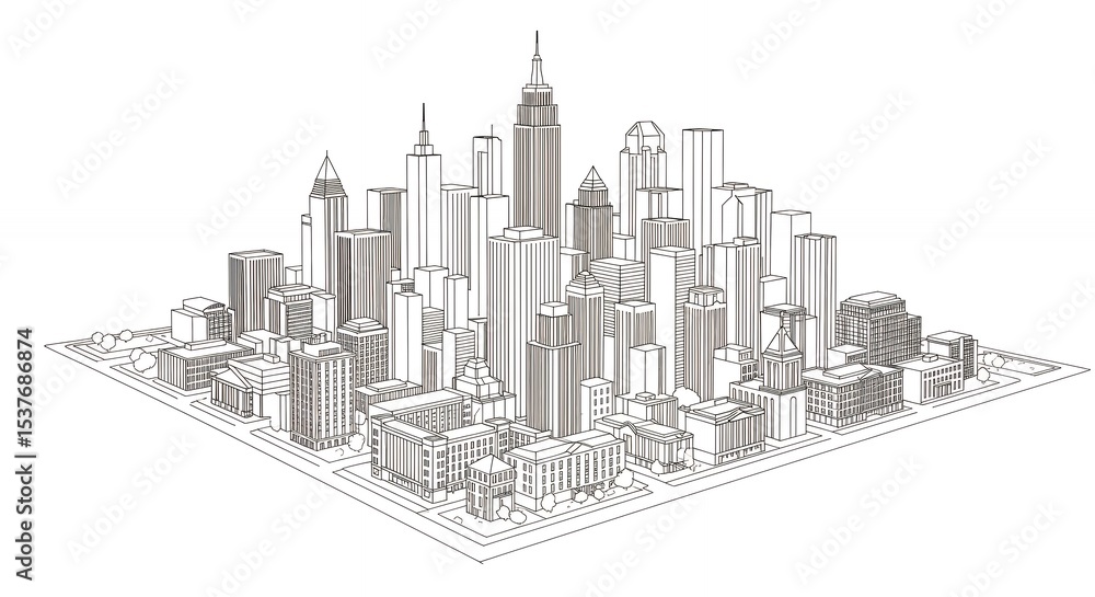 Fototapeta premium Cityscape line drawing perspective