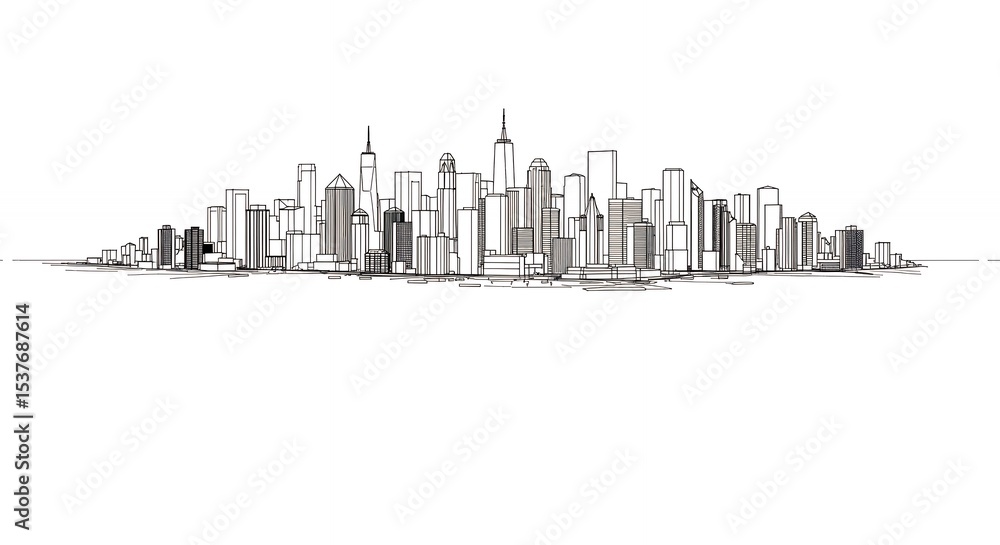 Naklejka premium Hand drawn city skyline illustration