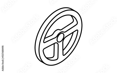 Simple and cute isometric line icon of steering wheel for car control and maintenance illustration, black and white