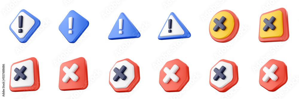 Fototapeta premium 3d warning danger alert caution risk important sign icon set bundle illustration