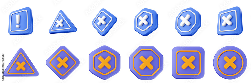 Obraz premium 3d warning danger alert caution risk important sign icon set bundle illustration