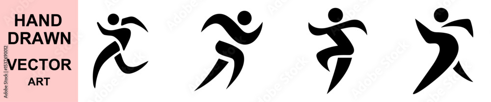 Fototapeta premium Hand drawn running athlete silhouette vector illustration of abstract sports figure in motion, fitness runner icon for health, activity, marathon, and competition themes
