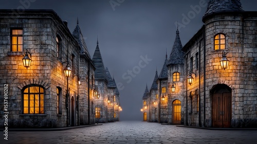 Medieval town street at night