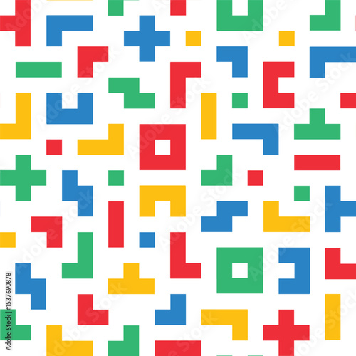 Colorful memphis block line seamless pattern in transparent background
