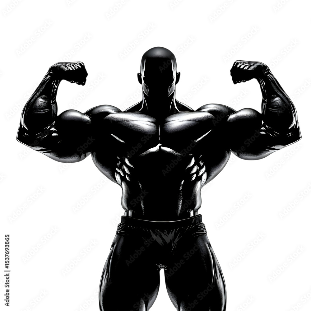 Bodybuilding fitness muscular man workout gym strength training exercise weightlifting silhouette powerful pose on transparent background Bodybuilding fitness muscular man workout gym strength training exercise weightlifting silhouette powerful pose on transparent background