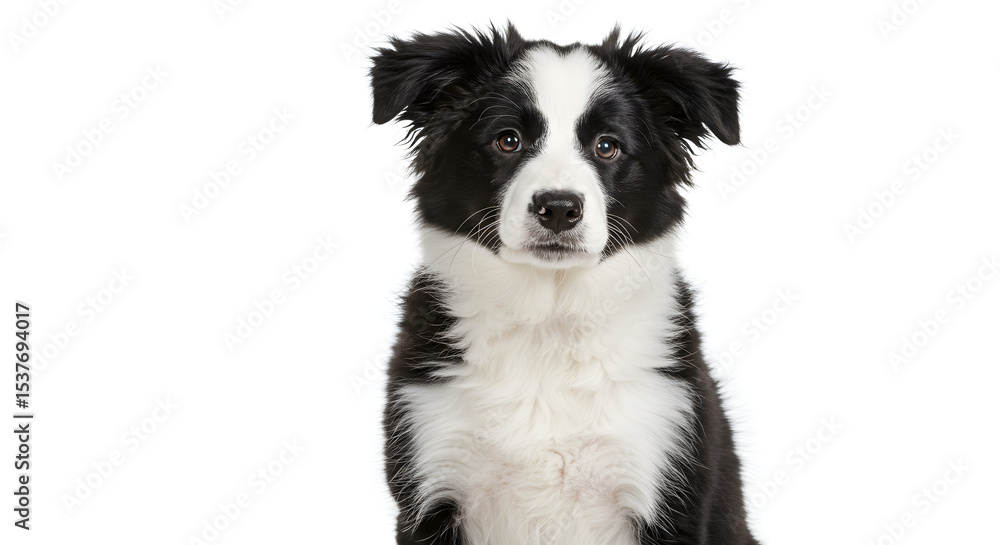 Filhote de border collie preto e branco sentado Filhote de border collie preto e branco sentado