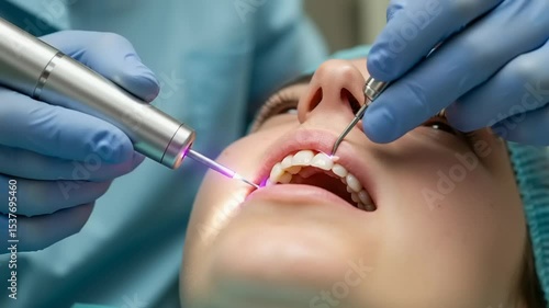 Dental procedure with laser treatment in clinic setting
