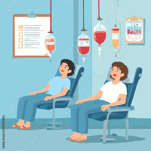 Two Patients Receiving Blood Transfusions in a Modern Medical Clinic