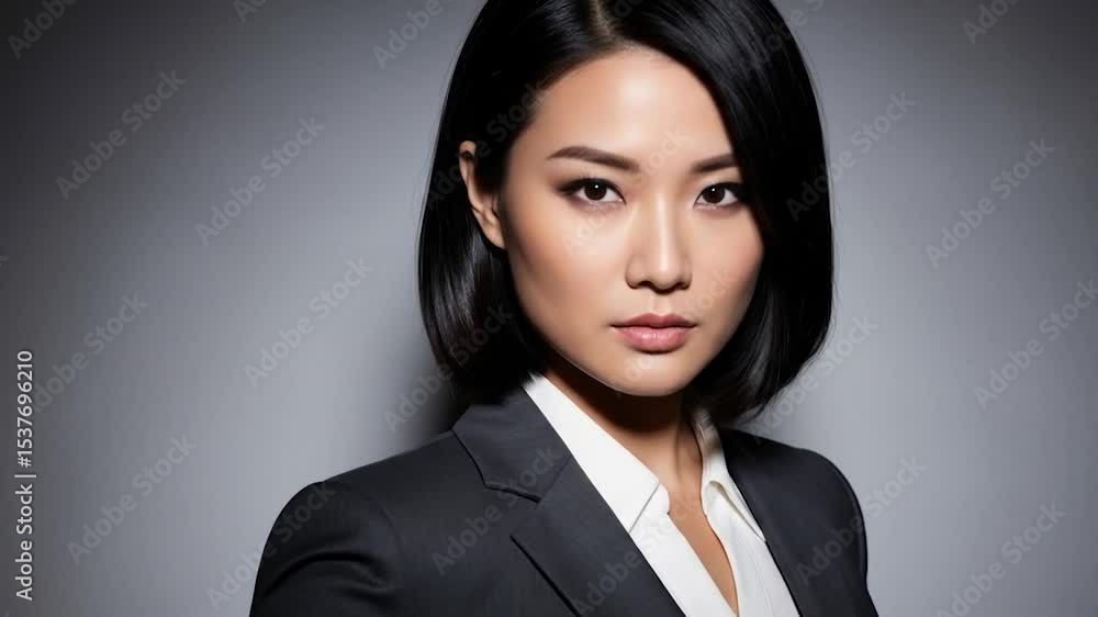 Confident Asian Businesswoman in Dark Suit: Professional Portrait Series Confident Asian Businesswoman in Dark Suit: Professional Portrait Series