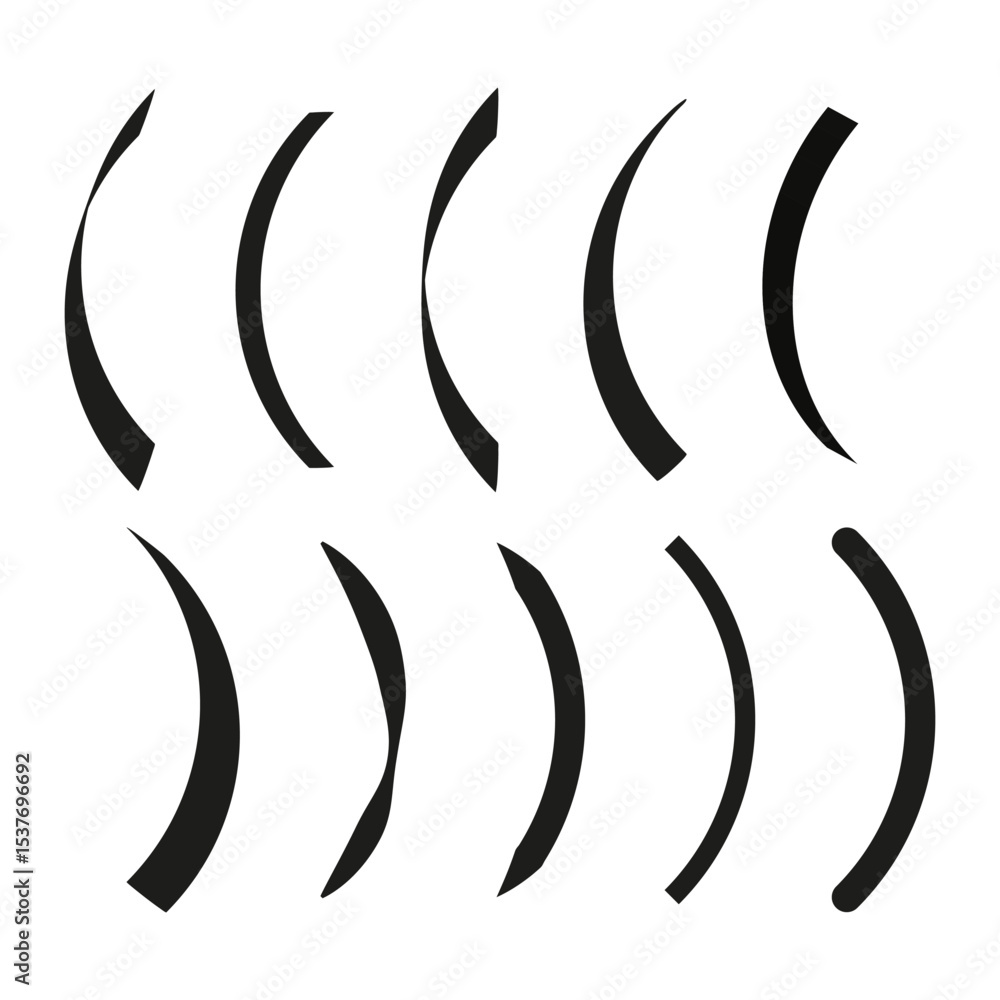 Obraz premium Curved line elements. Thick arc shape. Abstract black strokes. White background.