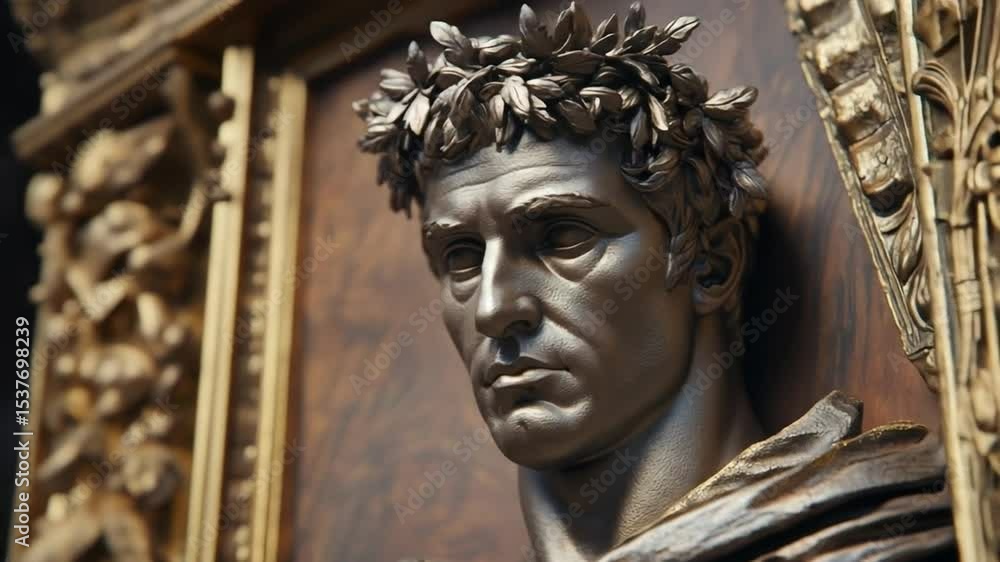 Ancient Roman Sculpture Art Video Featuring Bronze Bust of Caesar Augustus Profile Ancient Roman Sculpture Art Video Featuring Bronze Bust of Caesar Augustus Profile