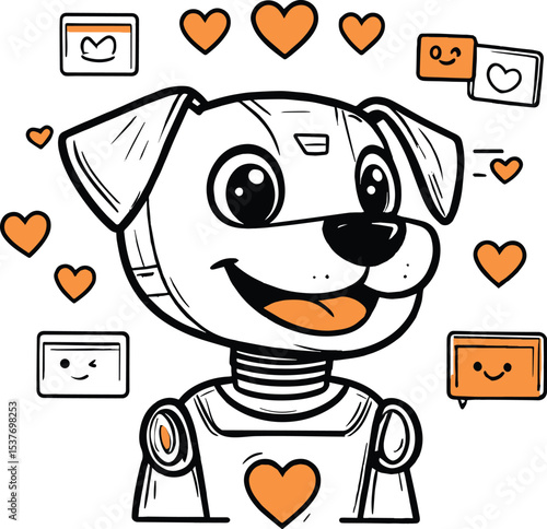 Friendly Cyborg Dog Character Illustration