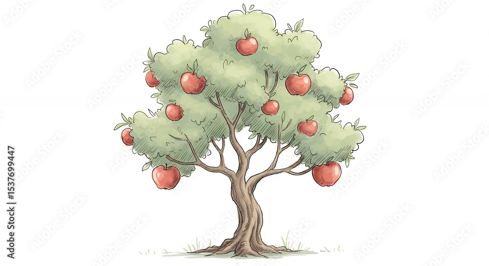 Obraz premium Vibrant apple tree illustration
