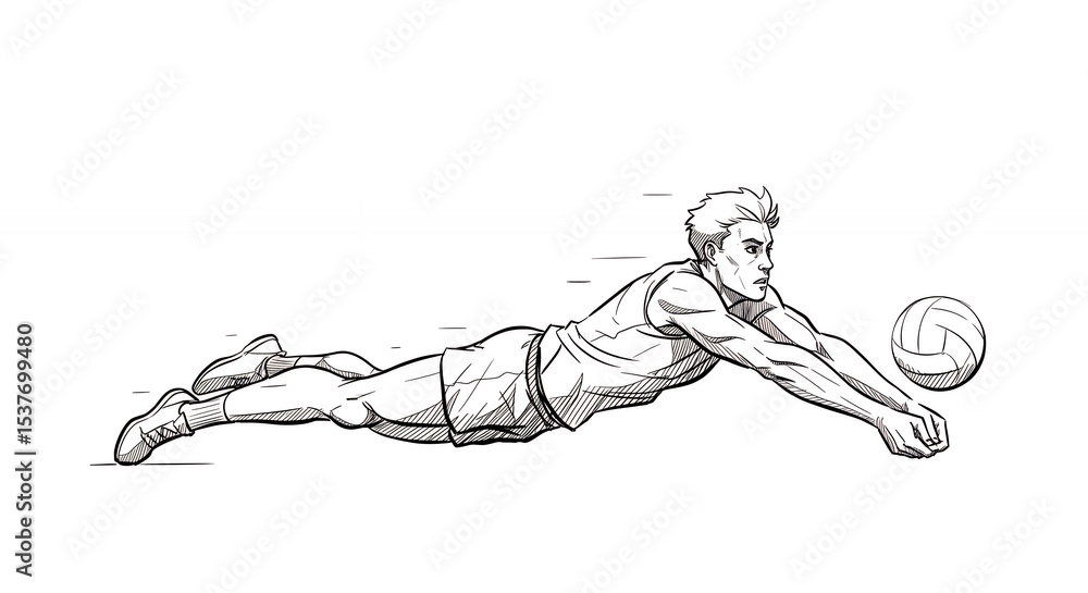Fototapeta premium Volleyball player diving to hit ball illustration