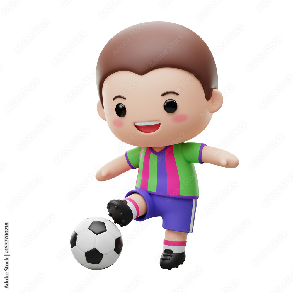 3d Cartoon boy soccer player dribbling ball with his feet 3d Cartoon boy soccer player dribbling ball with his feet