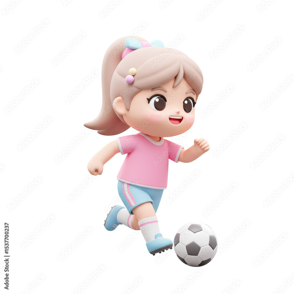 3d Cartoon Girl Kicking a Soccer Ball in a Pink Shirt 3d Cartoon Girl Kicking a Soccer Ball in a Pink Shirt