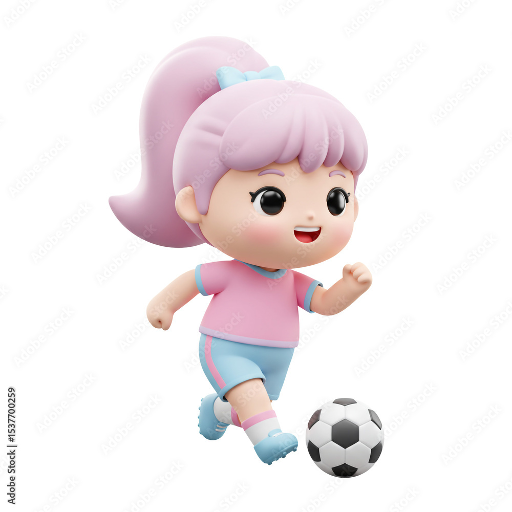 A Cute Cartoon Girl Kicking a Soccer Ball Outdoors A Cute Cartoon Girl Kicking a Soccer Ball Outdoors