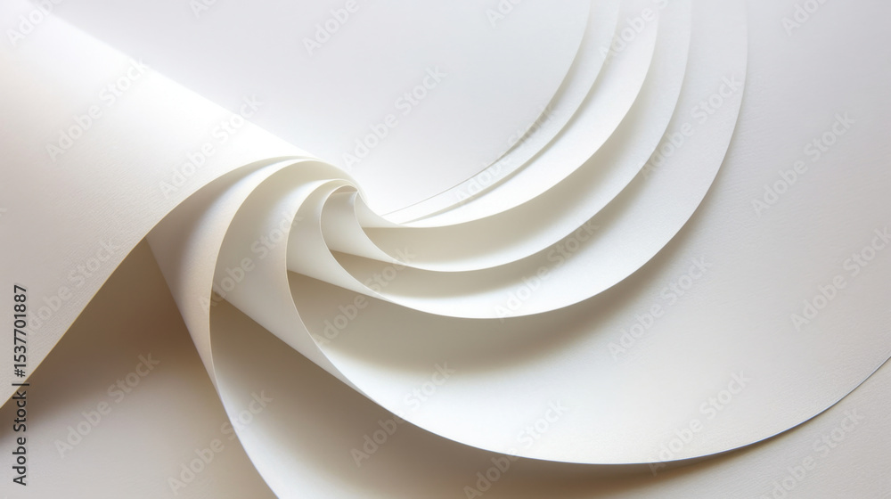 Fototapeta premium Folded white paper creates elegant abstract background with smooth curves and layers, evoking sense of calm and creativity. soft texture enhances visual appeal
