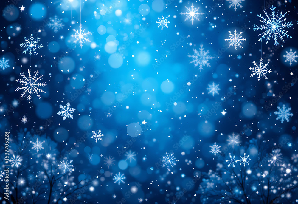 Christmas Magic: Snowflakes and Stars. Winter Wonderland Blue Background. Festive Holiday Snowflake Scene. Christmas Magic: Snowflakes and Stars. Winter Wonderland Blue Background. Festive Holiday Snowflake Scene.