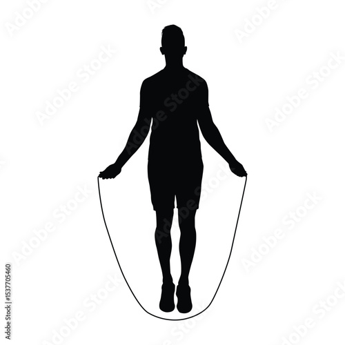 Silhouette of a Person Jumping Rope or Skipping rope During Physical Exercise Athlete Training