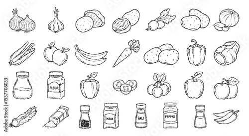 set of different kinds of food