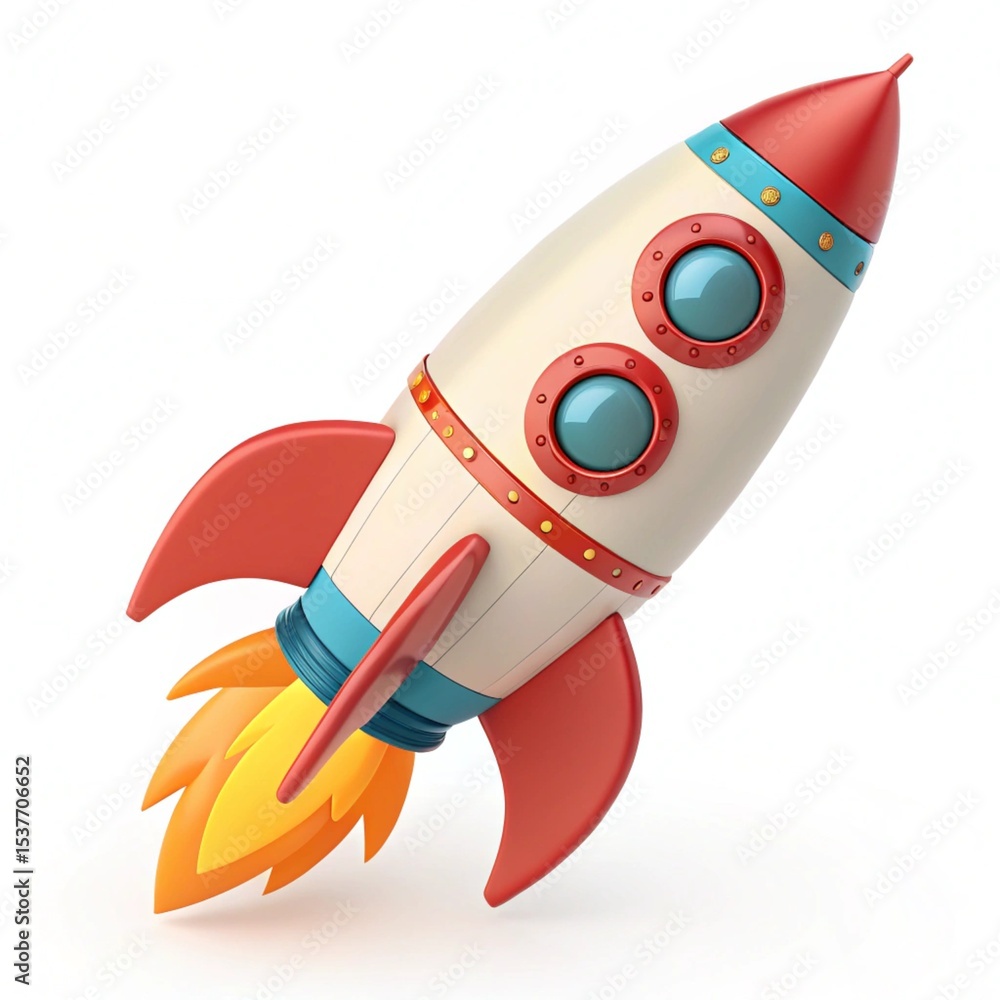 Rocket space ship icon. 3d isolated on white background. Cartoon plastic style. cartoon rocket vector illustration