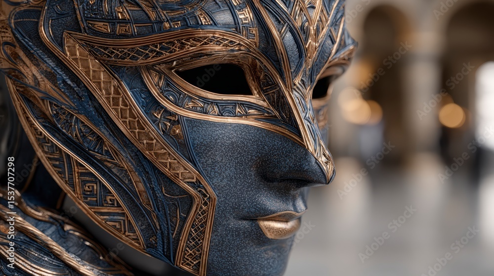 Obraz premium Elegant Venetian Mask Gold Blue Masquerade Costume Party