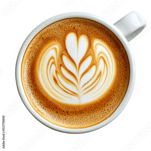 Latte art drink coffee cup beverage cafe espresso cappuccino design isolated on transparent background, png 